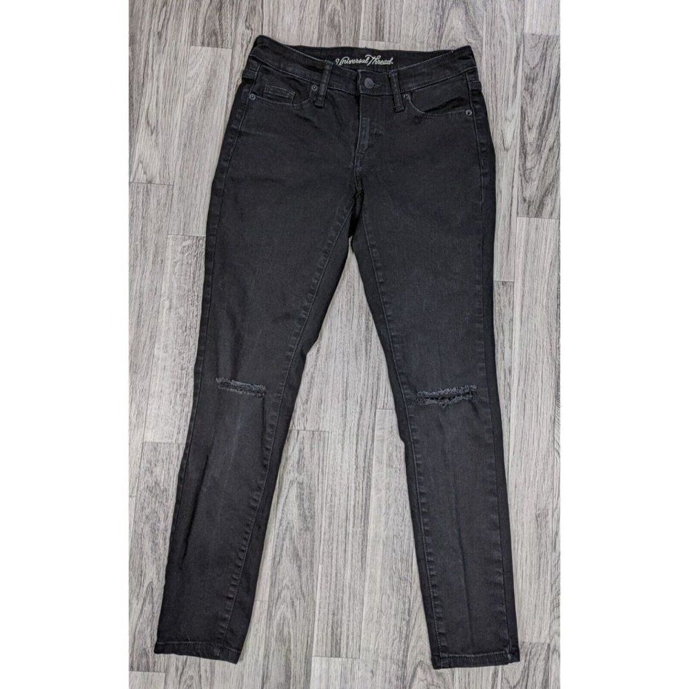 (3/$35) Universal Thread Size 2 / 26‎ R Mid Rise Skinny Distressed Black Jeans